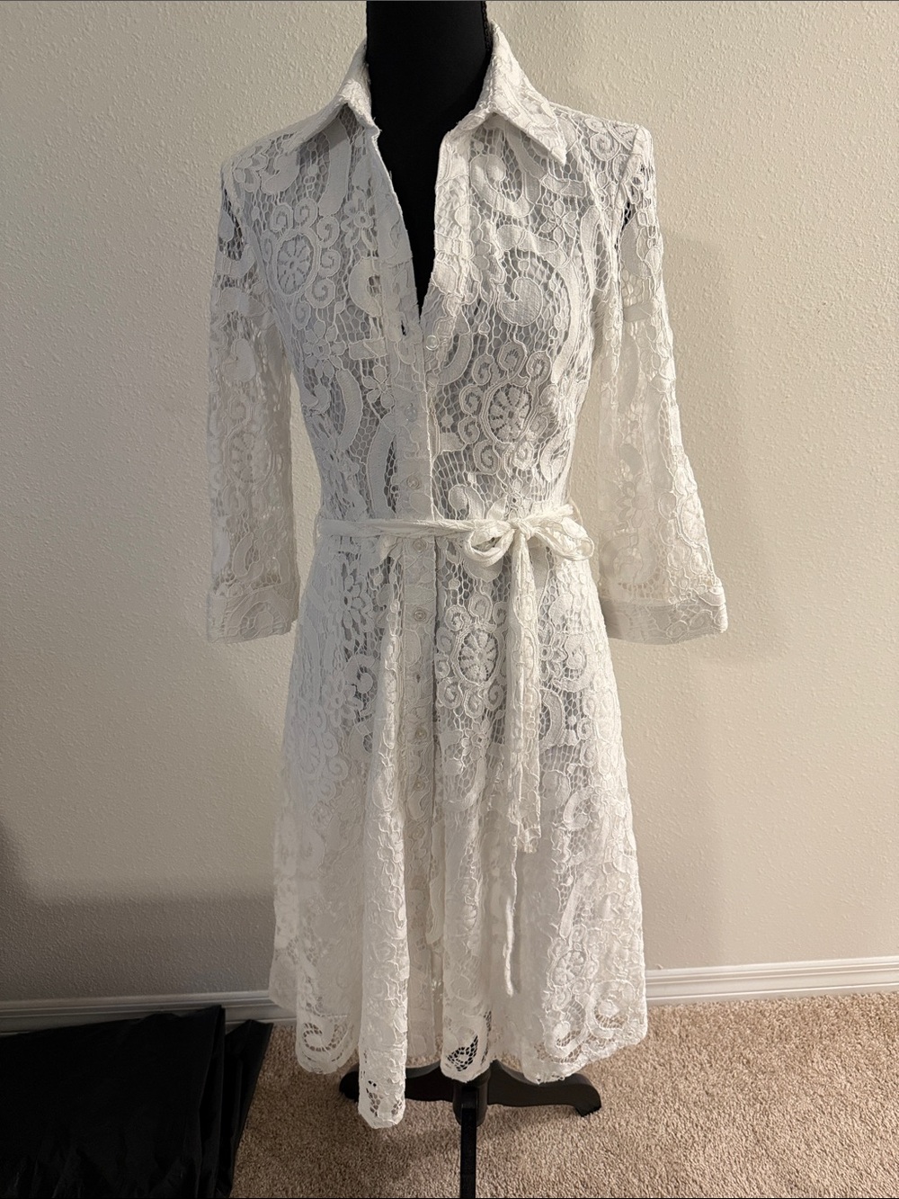 Nanette Lepore White Lace Button-Front Shirtdress